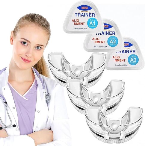 واقيات الفم لتقويم الأسنان، واقي أسنان مطور قابل للتشكيل لتقويم الأسنان وطحن الأسنان ليلاً، دعامة أسنان للاستخدام المنزلي - عبوة من 3 قطع in Kuwait