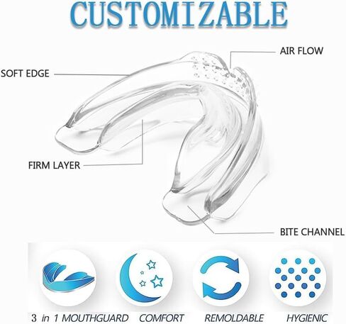 واقيات الفم لتقويم الأسنان، واقي أسنان مطور قابل للتشكيل لتقويم الأسنان وطحن الأسنان ليلاً، دعامة أسنان للاستخدام المنزلي - عبوة من 3 قطع in Kuwait