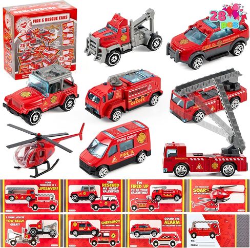 JOYIN 28 Pack Valentines Party Gift Cards with Mini Construction Vehicle Toy Set for Kids Valentine's Classroom Exchange Prizes in Kuwait