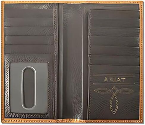 ARIAT Men's Rodeo Leather Wallet with Basket Weave & Floral Embossing and Shield Concho in Saudi Arabia