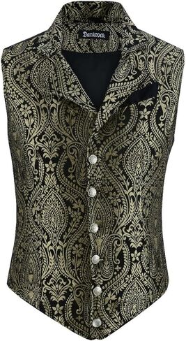 Darkrock Handmade Gold Men’s Victorian Suit Gentleman Vest Steampunk Gothic Waistcoat/Usa in Saudi Arabia