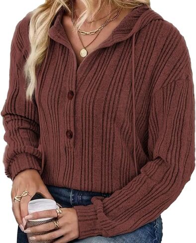 Triplewood Hoodies for Women Trendy Knit Long Sleeve Drawstring Casual Button Pullover Fall Sweatshirt Winter Clothes 2025 in Kuwait