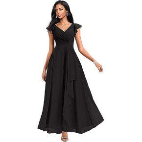 V Neck Semi Formal Dresses for Women with Sleeves Flowy Wedding Guest Dress A-line Cocktail Party Gown in Saudi Arabia