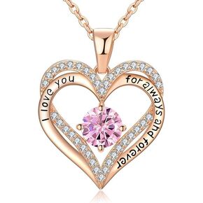 Birthstone Heart Necklace for Women Wife Girlfriend Mom Daughter Gifts S925 Silver Jewelry For Anniversary Rose Gold Gifts For Birthday Christmas Mothers Valentines Day in Saudi Arabia