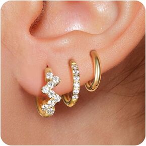 Surgical Steel Huggie Hoop Earrings Set for Multiple Piercing,Hypoallergenic CZ Small Earrings for Women Waterproof and Non Tarnish in Saudi Arabia