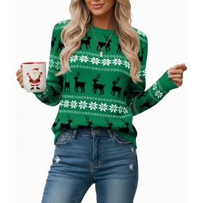 Women's Christmas Sweater Long Sleeve Print Knitted Pullover Tops Xmas Crew Neck Winter Sweatshirt in Kuwait