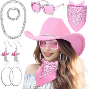 Hercicy 7 Pcs Western Costume Outfit Women Glitter Hat Sunglasses Bandana Bracelet Earring Accessory Halloween Cosplay in Saudi Arabia