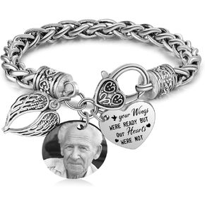 Custom Photo Memorial Bracelet – Personalized Heart Charm Keepsake Jewelry with Engraved Picture & Name, Stainless Steel “I Am Always With You" Commemorative Gift for Loved Ones (Style E) in Saudi Arabia