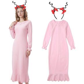 Women Pink Christmas Costume Long Sleeve Dress Anime Cosplay Costume Holiday Nightgown Party Outfit with Headband in Saudi Arabia
