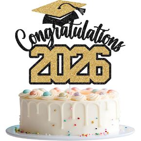 Congratulations 2025 Cake Topper, Class of 2025 Cake Decorations, Congrats Grad Party Decor, High School College University Graduation Party Decorations (Black and Red Glitter) in Kuwait