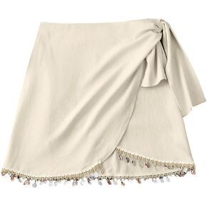 SHENHE Women's Summer Boho Wrap Skirt Side Tie Seashell Tassel Vacation Beach Resort Mini Skirt in Kuwait
