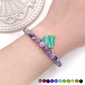 Heart-Shaped Color-Changing Pendant Bracelet, Natural 6mm Stone Adjustable Temperature-Sensitive Friendship Jewelry for Women Sisters Best Friends Graduation Valentine's Day Birthday YA4655 in Kuwait