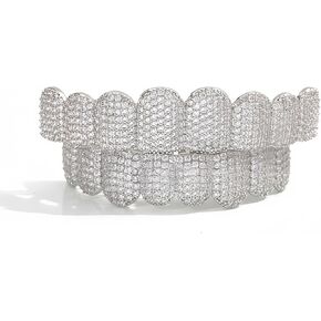 Diamond Grillz للرجال 8 أسنان صغيرة مرصوفة بالزركون تغطية كاملة مثلج خارج فاخر بيان الهيب هوب أداء الحفلات الليلية in Kuwait