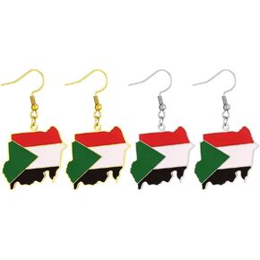 زوجان من أقراط علم خريطة السودان - قلادة علم من الفولاذ التيتانيوم على الطراز العرقي، تذكار سفر السودان، إكسسوارات المناسبات الرياضية والاحتفالات بالمهرجانات in Kuwait