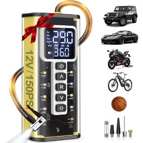 Tire Inflator Portable Air Compressor - Cordless Air Pump for Car Tires - 150PSI &10000 mAh Battery Portable Tire Inflator for Car with Pressure Gauge, Mini Tire Pump for Bike, Motorcycle, Ball in Kuwait