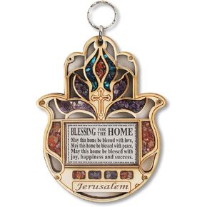My Daily Styles Wood Hamsa Blessing Home - ديكور جداري للحظ السعيد في القدس أحجار كريمة مقلدة بتصميم متقاطع in Kuwait