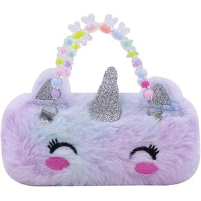 Girls Kids Eyeglass Case with Handle Cute Unicorn Sunglasses Case Holder Tie Dye Fluffy Plush Faux Fur Hard Shell in Kuwait