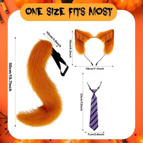 Mepase 5 Pcs Halloween Couple Fox and Rabbit Costume Faux Fur Fox Ears Hairband with Long Tail Necktie Bunny Ear Headband and Belt for Cosplay Party in Saudi Arabia