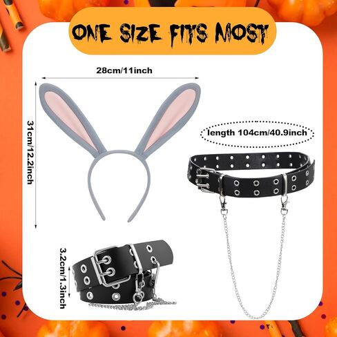 Mepase 5 Pcs Halloween Couple Fox and Rabbit Costume Faux Fur Fox Ears Hairband with Long Tail Necktie Bunny Ear Headband and Belt for Cosplay Party in Saudi Arabia