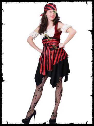 9 Pcs Adult Pirate Costume Women Pirate Skirt with Head Scarf Waist Belts Fishnet Stockings Corset Eye Patch Earrings Necklace Plastic Knife Accessories for Halloween Cosplay Party in Saudi Arabia