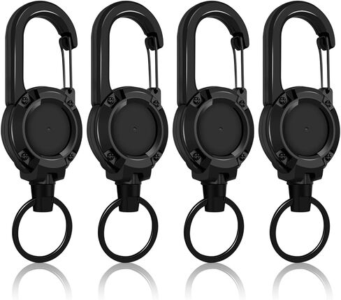 Retractable Keychain 4 Pieces Heavy Duty Carabiner Badge Holder Retractable Badge Reel ID Holder Extendable Key Ring Key Holder for 8 oz ABS Casing with 24 inches Steel Retractable Cord in Kuwait