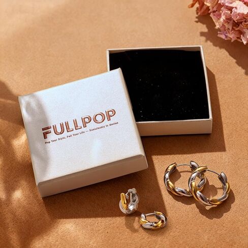 مجموعة أقراط Fullpop الذهبية للنساء العصرية، أقراط هوجي هوب قابلة للتكديس من الذهب عيار 18 قيراط والفضة للنساء، أقراط ذهبية صغيرة عصرية مقاومة للماء وغير قابلة للتلطيخ، هدايا مجوهرات لها in Kuwait