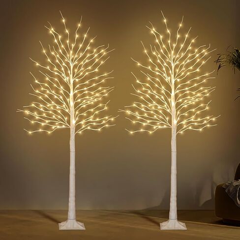 Birch Tree Lights 6+6FT, Set of 2 Prelit Christmas Trees 8 Lighting Effects and Timer, Artificial Trees Warm White Fairy Lights, Twinkling Twig Trees for Xmas Party Wedding Indoor Outdoor in Saudi Arabia