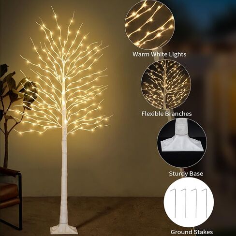 Birch Tree Lights 6+6FT, Set of 2 Prelit Christmas Trees 8 Lighting Effects and Timer, Artificial Trees Warm White Fairy Lights, Twinkling Twig Trees for Xmas Party Wedding Indoor Outdoor in Saudi Arabia