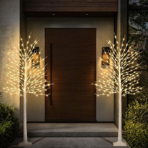 Birch Tree Lights 6+6FT, Set of 2 Prelit Christmas Trees 8 Lighting Effects and Timer, Artificial Trees Warm White Fairy Lights, Twinkling Twig Trees for Xmas Party Wedding Indoor Outdoor in Saudi Arabia