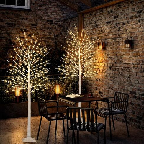 Birch Tree Lights 6+6FT, Set of 2 Prelit Christmas Trees 8 Lighting Effects and Timer, Artificial Trees Warm White Fairy Lights, Twinkling Twig Trees for Xmas Party Wedding Indoor Outdoor in Saudi Arabia