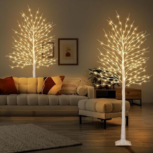 Birch Tree Lights 6+6FT, Set of 2 Prelit Christmas Trees 8 Lighting Effects and Timer, Artificial Trees Warm White Fairy Lights, Twinkling Twig Trees for Xmas Party Wedding Indoor Outdoor in Saudi Arabia