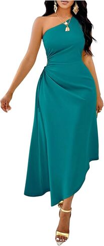 OYOANGLE Women's One Shoulder Drawstring Ruched Dress Asymmetrical Cutout Cocktail Long Dresses in Saudi Arabia