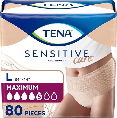 TENA Sensitive Care Adult Incontinence Underwear for Women, Maximum, Large, Beige, Disposable, 80 Count (New Sizing) in Saudi Arabia