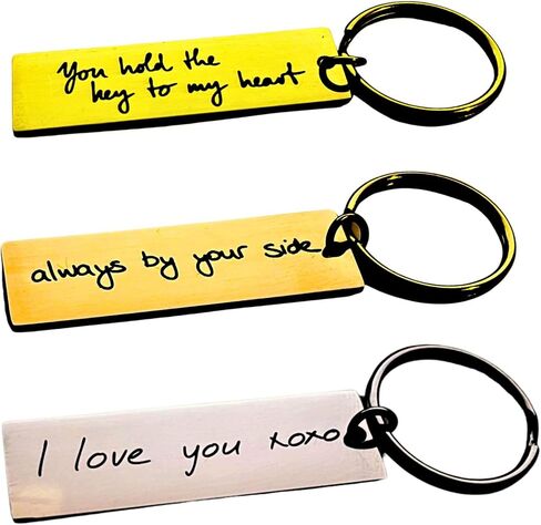 Personalized Handwriting Metal Keychain, Custom Engraved, Hypoallergenic, Tarnish-Resistant, Available in Rose Gold, Gold, and Silver in Saudi Arabia