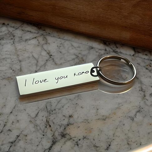 Personalized Handwriting Metal Keychain, Custom Engraved, Hypoallergenic, Tarnish-Resistant, Available in Rose Gold, Gold, and Silver in Saudi Arabia