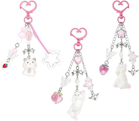ahandmaker 3pcs لطيف القط المفاتيح kawaii القط حقيبة سحر حساسة كيتي سلاسل المفاتيح ديكور القلب القوس قلادة محفظة سحر للنساء مفاتيح حقيبة الظهر محفظة محافظ مستحضرات التجميل أكياس الديكور الهدايا in Saudi Arabia