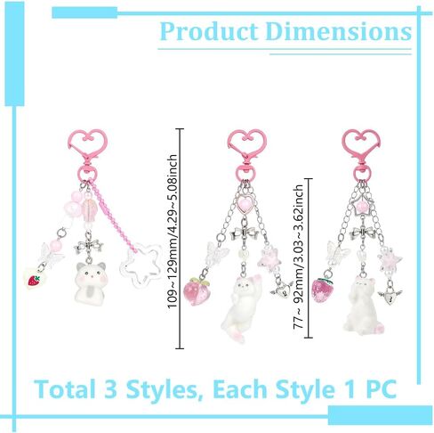 ahandmaker 3pcs لطيف القط المفاتيح kawaii القط حقيبة سحر حساسة كيتي سلاسل المفاتيح ديكور القلب القوس قلادة محفظة سحر للنساء مفاتيح حقيبة الظهر محفظة محافظ مستحضرات التجميل أكياس الديكور الهدايا in Saudi Arabia