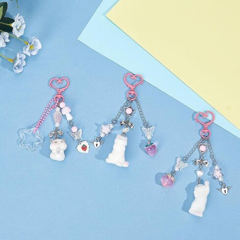 ahandmaker 3pcs لطيف القط المفاتيح kawaii القط حقيبة سحر حساسة كيتي سلاسل المفاتيح ديكور القلب القوس قلادة محفظة سحر للنساء مفاتيح حقيبة الظهر محفظة محافظ مستحضرات التجميل أكياس الديكور الهدايا in Saudi Arabia