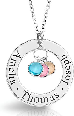 Birthstone Necklace for Mom Jewelry for Women Grandma Necklace Personalized Mothers Day gifs Necklace with 2 Children Kids Names -CIR-BSN in Kuwait