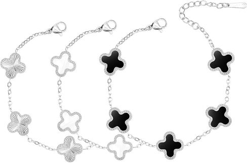 18K Gold Clover Bracelets for Women Simple White Gold Lucky Four Leaf Clover Bracelets Link Set Christmas Jewelry Gifts for Women in Saudi Arabia