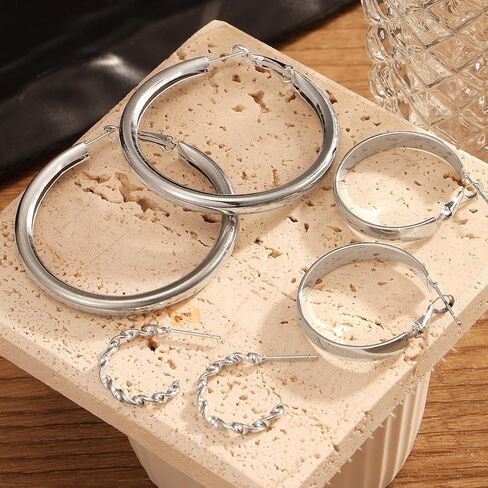 Gold Silver Hoop Earrings for Women Trendy Hoop Earrings Set Fashion Jewelry Gifts in Saudi Arabia