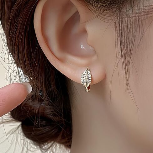 Gold Plated White Cubic Zirconia Leaf-Shaped Hoop Earrings for Women Wedding Bridal Daily Evening Parties Wear Lightweight Jewelry Earring Gift for Her in Saudi Arabia