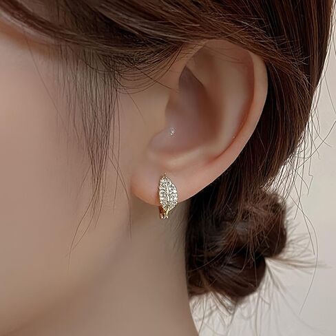 Gold Plated White Cubic Zirconia Leaf-Shaped Hoop Earrings for Women Wedding Bridal Daily Evening Parties Wear Lightweight Jewelry Earring Gift for Her in Saudi Arabia