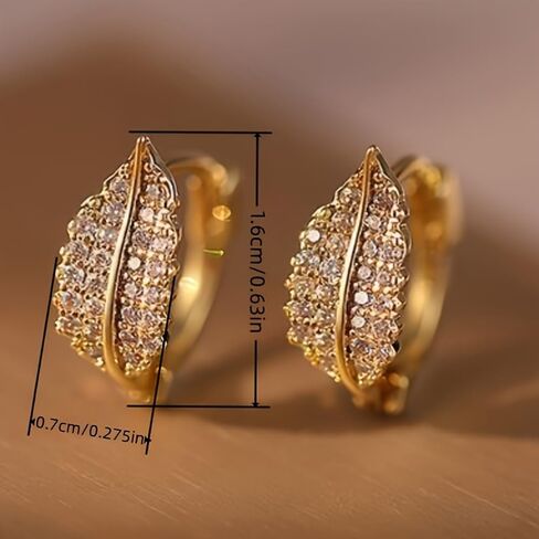 Gold Plated White Cubic Zirconia Leaf-Shaped Hoop Earrings for Women Wedding Bridal Daily Evening Parties Wear Lightweight Jewelry Earring Gift for Her in Saudi Arabia