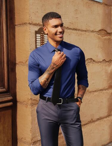 PJ PAUL JONES Men's Slim Fit Dress Shirts Business Casual Long Sleeve Stretch Wrinkle Free Shirt in Saudi Arabia