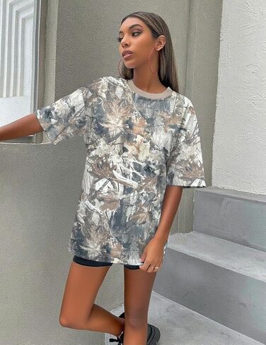 UOUA Women Oversized Graphic T-Shirt Casual Cotton Tees Printed Summer Tops in Saudi Arabia