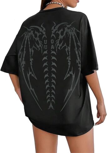UOUA Women Oversized Graphic T-Shirt Casual Cotton Tees Printed Summer Tops in Saudi Arabia