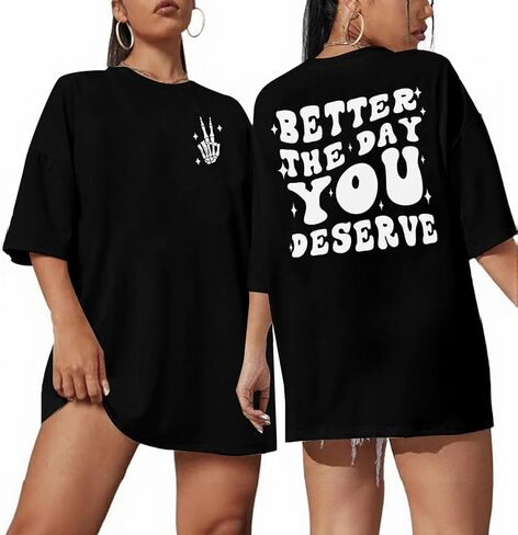 UOUA Women Oversized Graphic T-Shirt Casual Cotton Tees Printed Summer Tops in Saudi Arabia