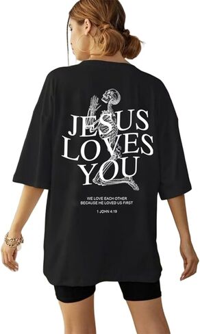 UOUA Women Oversized Graphic T-Shirt Casual Cotton Tees Printed Summer Tops in Saudi Arabia