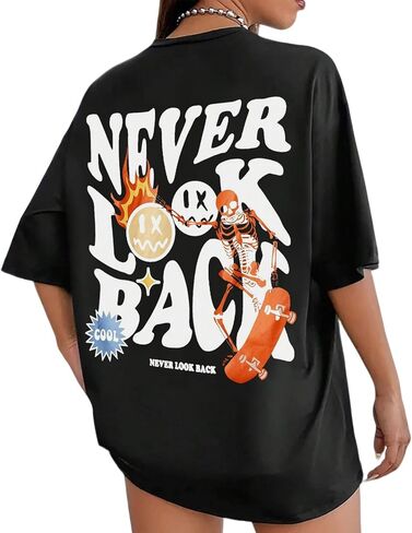 UOUA Women Oversized Graphic T-Shirt Casual Cotton Tees Printed Summer Tops in Saudi Arabia